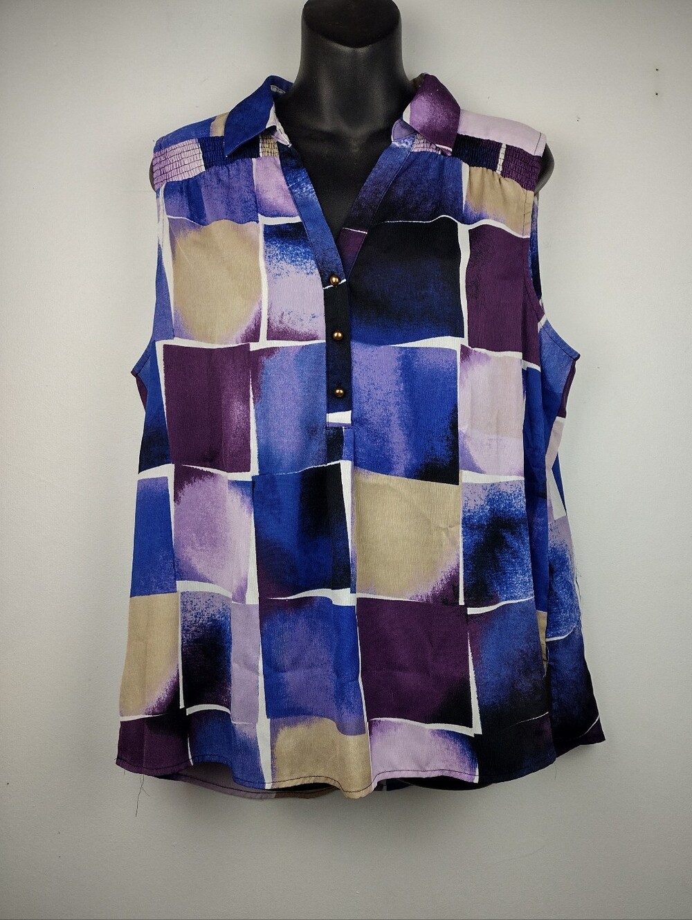 Dana Buchman Sleeveless Geometric Print Camisole - Purple/Blue/Tan size XL